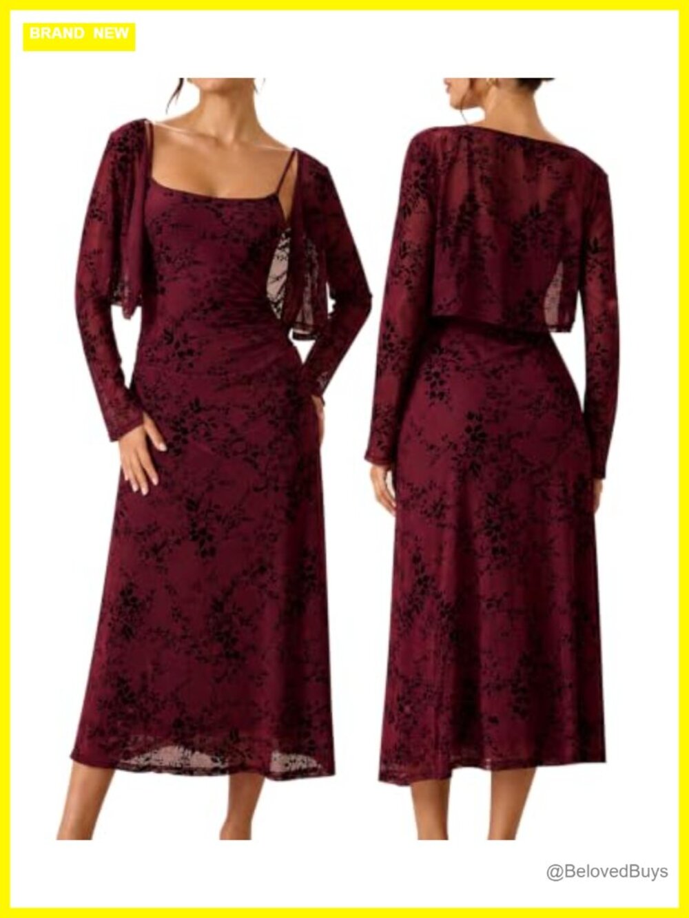 RIHOAS Floral Bodycon Slip Midi Dress with Sheer Cardigan 2-Piece Set